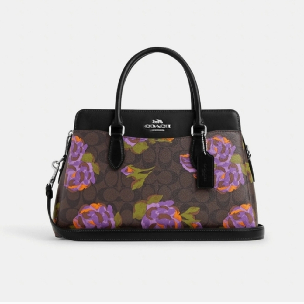NWT! Coach Women's Satchel with Purple Floral Design (Darcie Carryall)